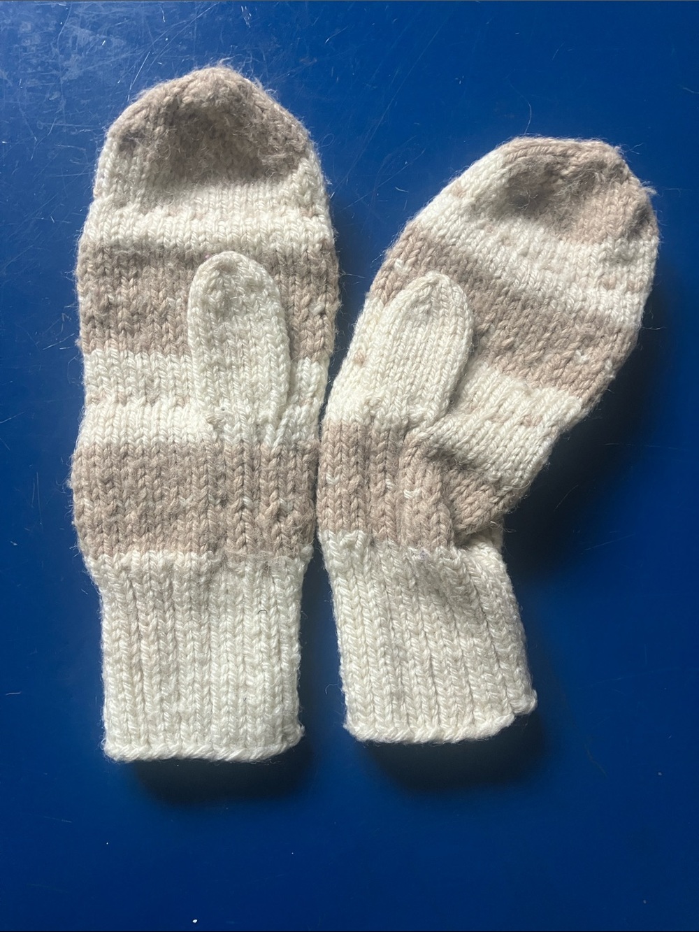 Kids Beige & Cream Striped Knit Mittens